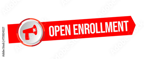 Open enrollment. Sticker with Speaker icon. Flat illustration on transparent background.