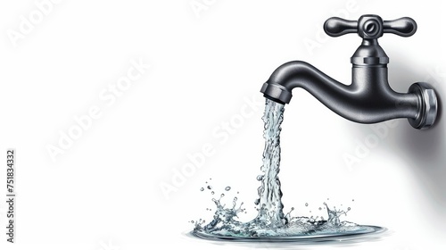 A realistic depiction of water flowing from a faucet, captured in a vector illustration. The water tap icon is isolated on a white background