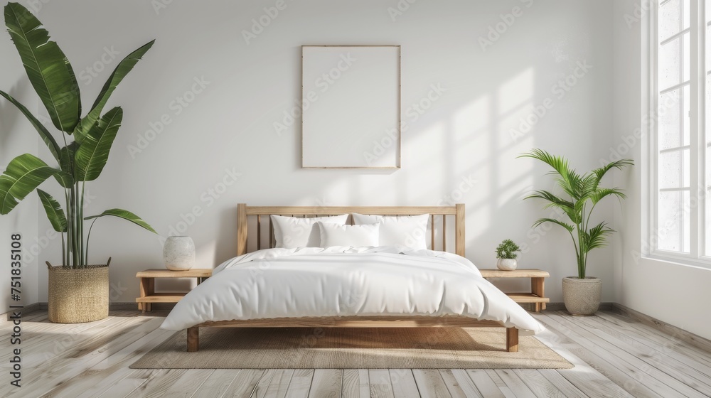 Modern minimalist bedroom interior background