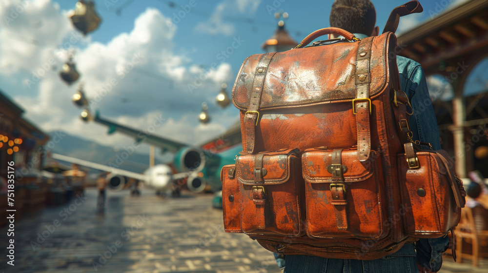 travel bags and airplane in sky. travel bags and airplane in sky.