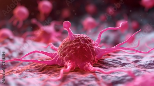 Close up of a cancer cell under a microscope photo
