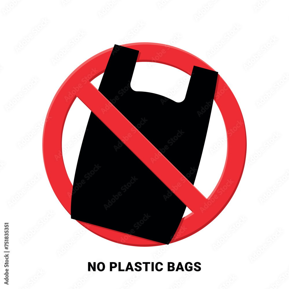 no single use plastic bags red prohibition sign, say no to plastic ...