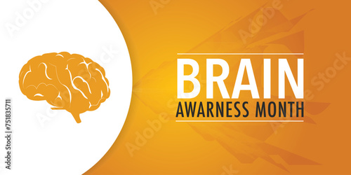 Brain Awareness Week background with neuro network of brain and typography. Brain awareness week in march, backdrop