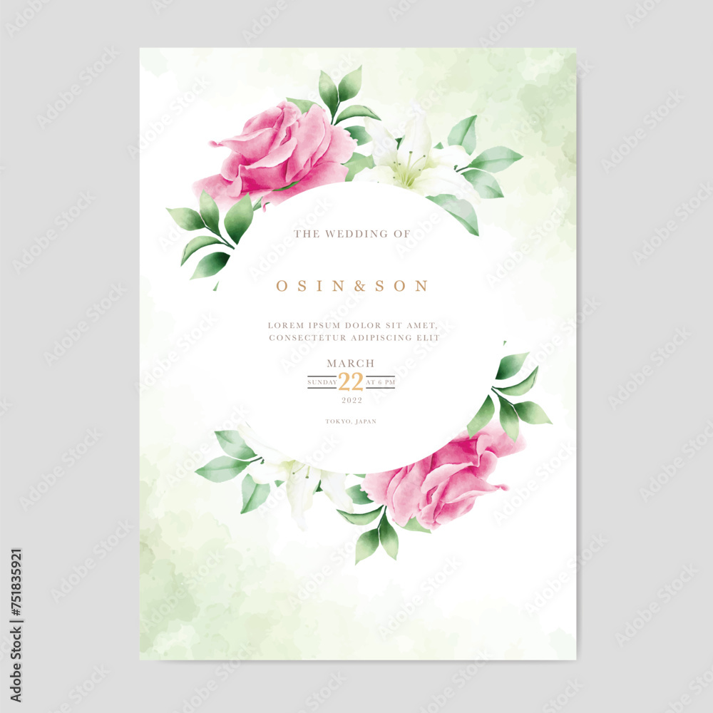 beautiful floral roses wedding invitation card template