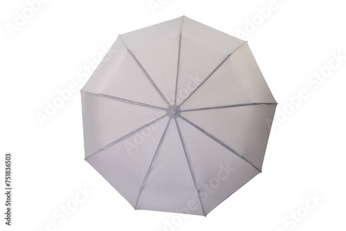 Open grey umbrella isolated on white background