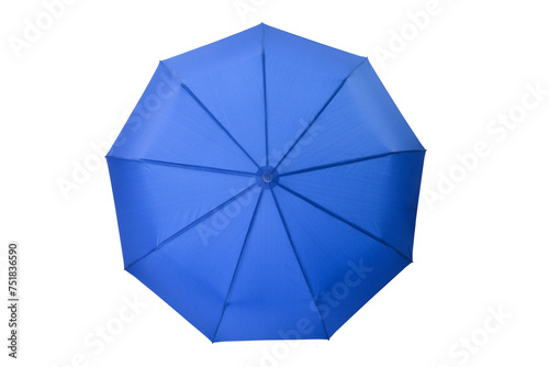 Open blue umbrella isolated on white background