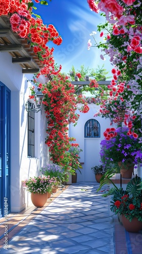 Colorful Andalusian Patio Adorned With Abundant Flowers in Full Bloom