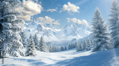 winter snowy pine mountains © vectorwin