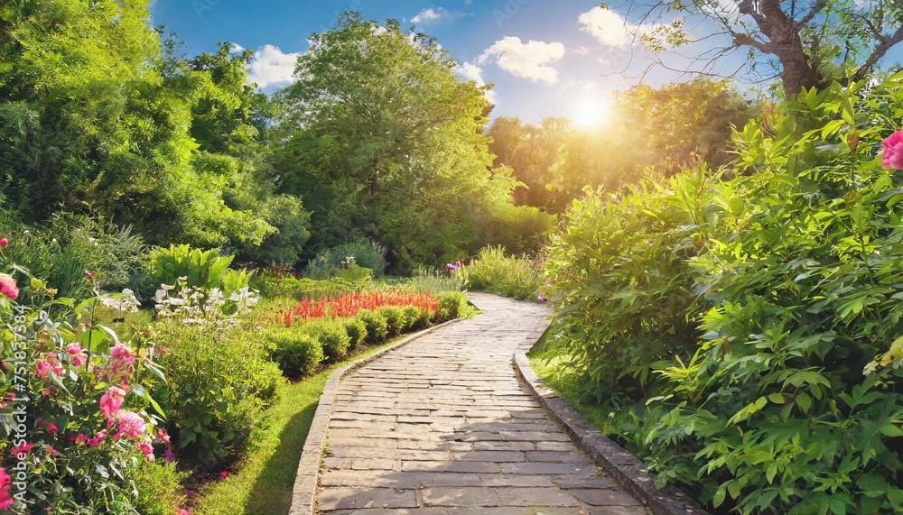 sunlit serenity enchanting summer path amidst lush garden