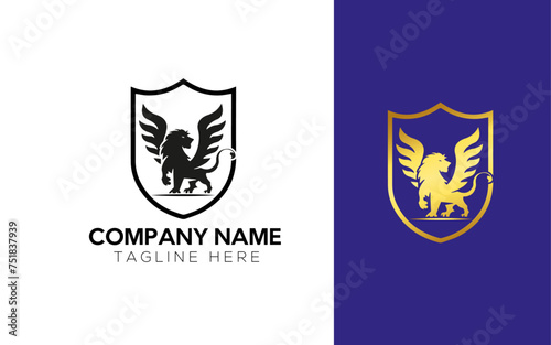 Lion with wings and shield, Lion Logo, Lion Royal Logo, Lion Golden Logo, Logo Design, Wing Lion icon, Lion Icon,
