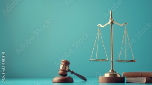 Classic golden scales of justice, symbolizing law and order, against a teal backdrop