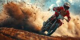 A speedway biker on a track is making a lot of dust