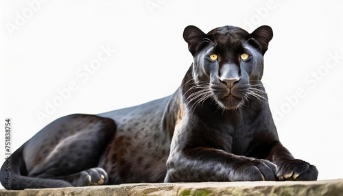 sitting black panther isolated on a white background as transparent png animal photo