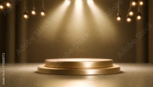 golden pedestal or podium background for luxury products platform illuminated by spotlights