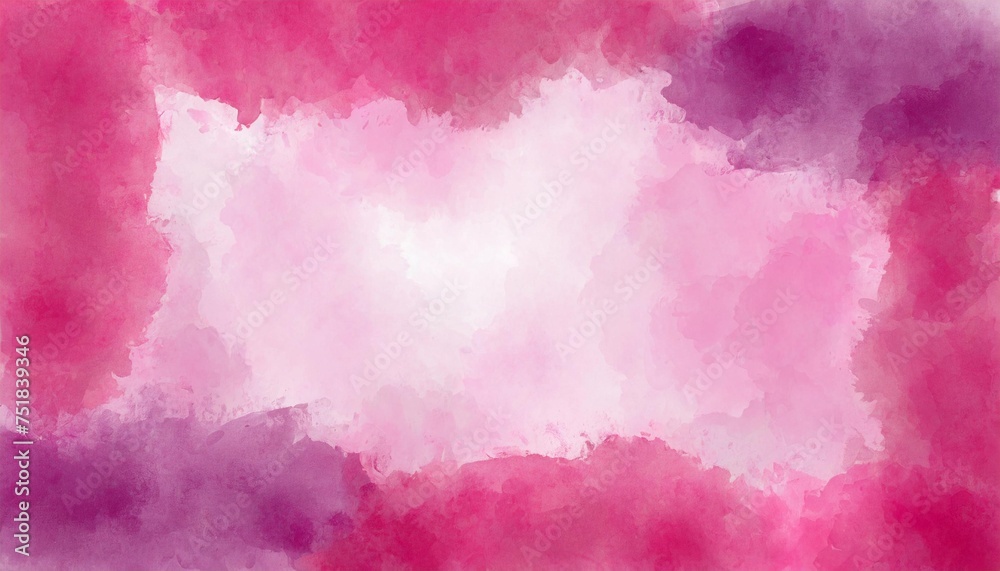 pink watercolor paint background design with colorful purple pink borders and bright center watercolor bleed and fringe with vibrant distressed grunge texture