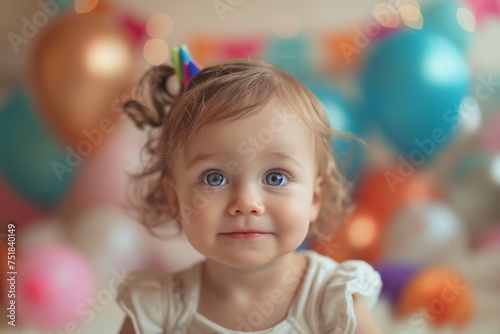 Cute toddler with blue eyes at a children's party