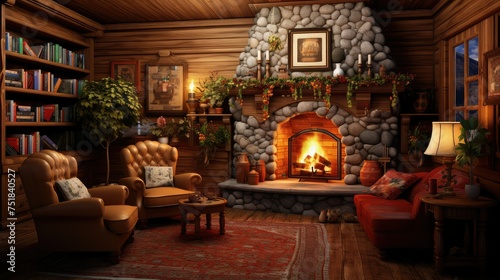 warm wooden interior room © vectorwin