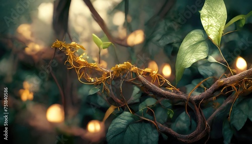twisted wild liana jungle vines plant growing on tree branch