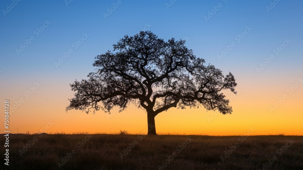 Silhouette of a tree at dusk, serene and stark. Silhouette of a tree at dusk, serene and stark.