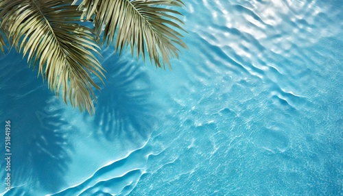 aqua waves and coconut palm shadow on blue background water pool texture top view tropical summer mockup design luxury travel holiday 3d render