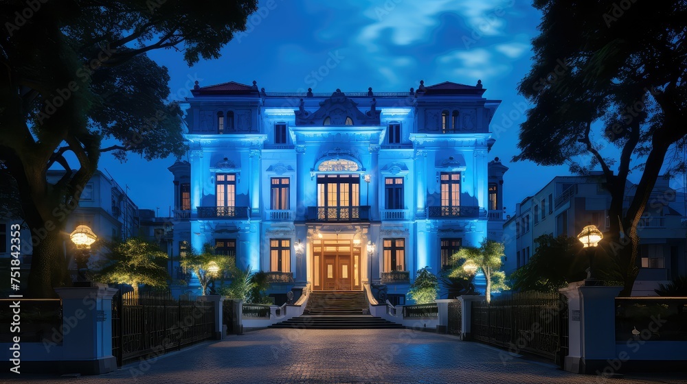 home blue mansion building