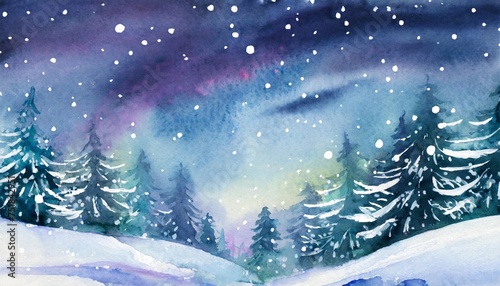 watercolor night winter nature background