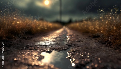 dirt road with puddles