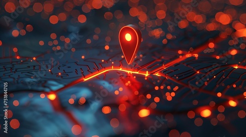 A glowing red marker stands out on the digital map, marking your destination photo