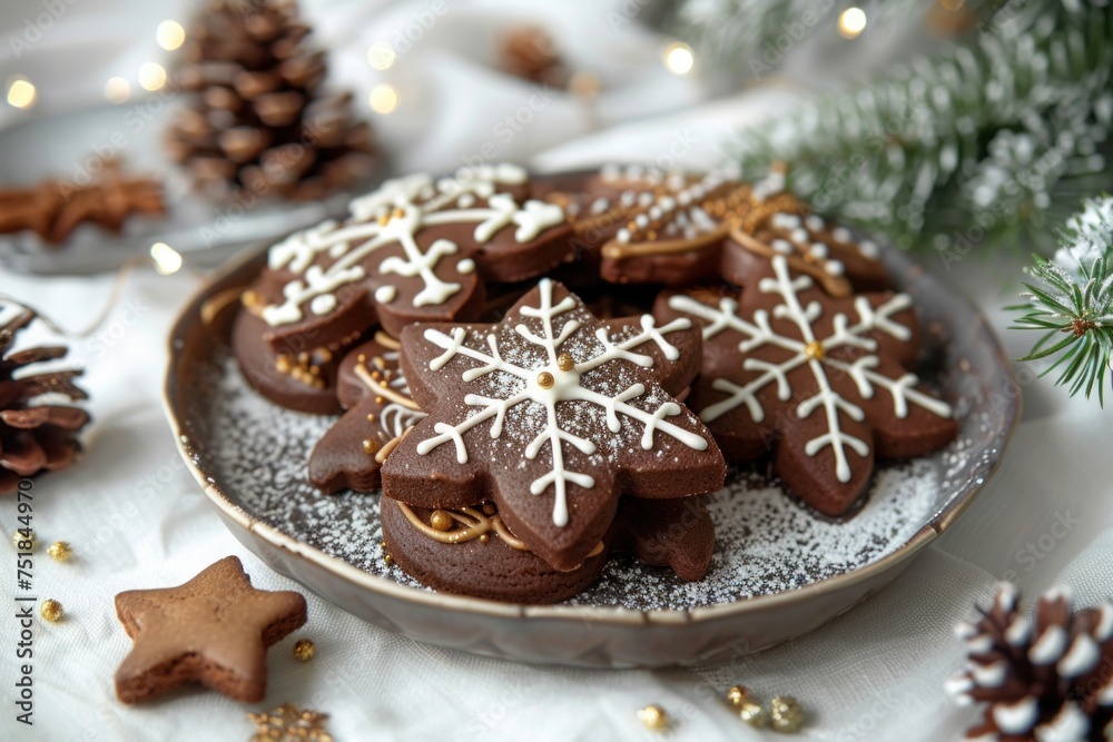 christmas cookies on a plate, Ideal for a cookbook cover or recipe cards, these gourmet cookies capture the essence of indulgent home-baked treats.. christmas cookies on a plate, Ideal for a cookbook cover or recipe cards, these gourmet cookies capture the essence of indulgent home-baked treats..