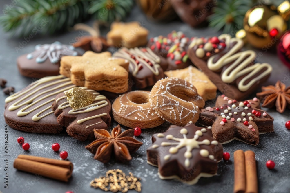 These artfully decorated Christmas cookies can serve as a delicious example of food styling for a confectionery class or a pastry chef's portfolio, family cooking, time