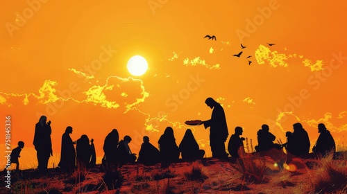 Silhouette of the feeding of the four thousand by Jesus photo