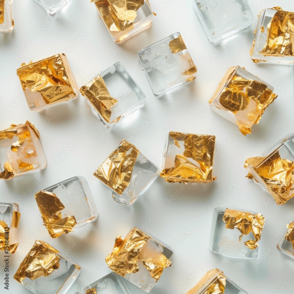 ice with gold foil background. ice with gold foil background.