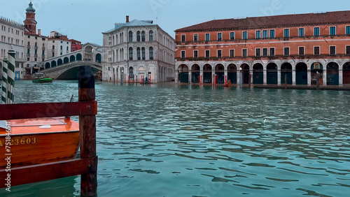 Medieval houses, narrow canals, bridges, gondolas in Venice, Italy, February 10, 2024. High quality 4k footage photo