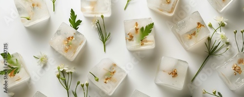 ice cubes with flowers background. #751847315