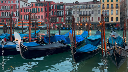 Medieval houses, narrow canals, bridges, gondolas in Venice, Italy, February 10, 2024. High quality 4k footage © frolova_elena