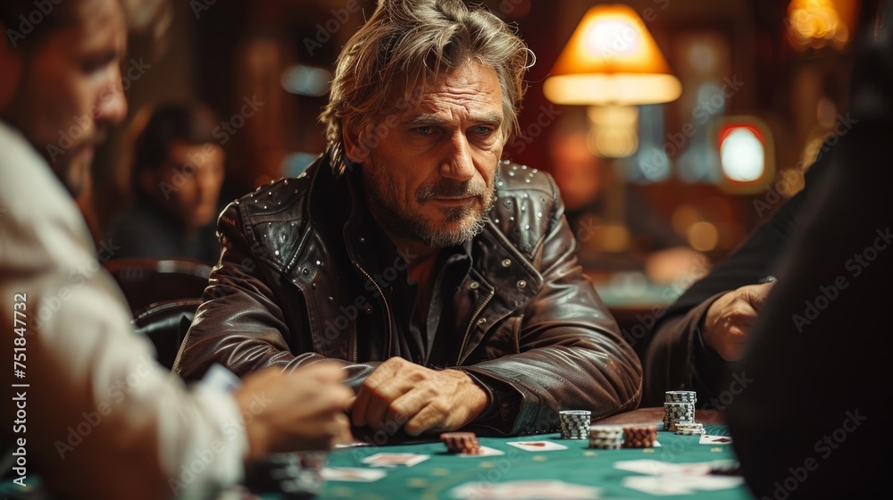 Man Sitting at Table With Poker Chips