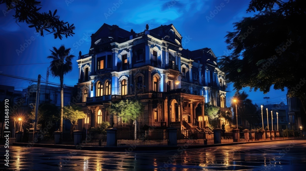 Naklejka premium architecture blue mansion building