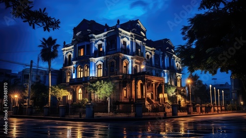 architecture blue mansion building photo