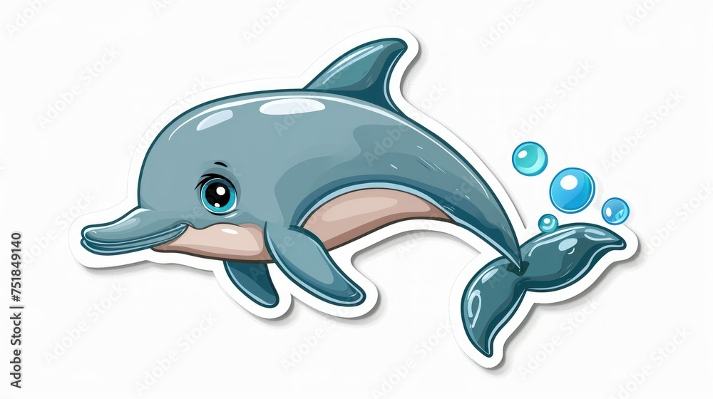Fototapeta premium Cheerful blue dolphin illustration with sparkling eyes and playful pose