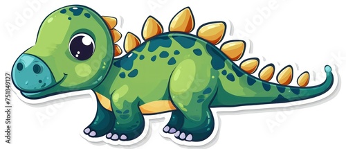 Friendly green dinosaur illustration with orange spikes  large expressive eyes