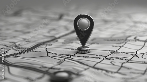 map with location and location pin, realistic, black and white, zoom out