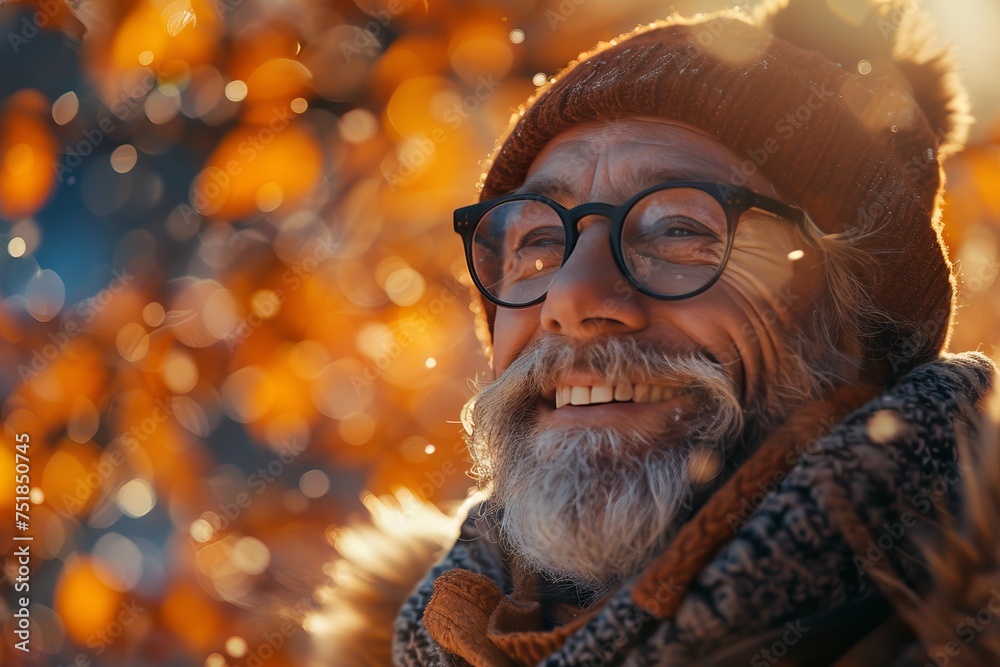 A cozy image of a woman in warm winter clothing, sunlit from behind, creating a sense of warmth in a cold setting A cozy image of a woman in warm winter clothing, sunlit from behind, creating a sense of warmth in a cold setting