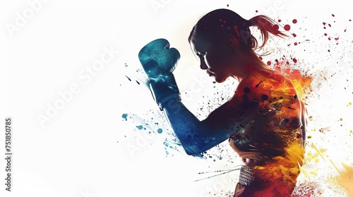 Silhouette of a female boxer in an Abstract Setting in the style of abstract art on a white background