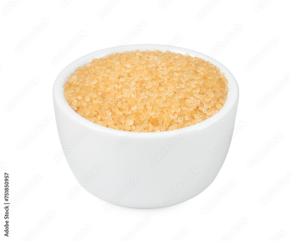 Brown sugar in bowl isolated on white Brown sugar in bowl isolated on white