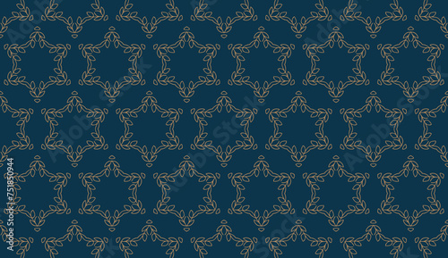 Blue and gold vintage seamless pattern. Floral ornamental luxury damask background. Elegance ornament
