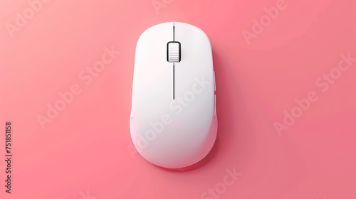 elegant minimalistic modern wireless white mouse, top view, background of desk 
