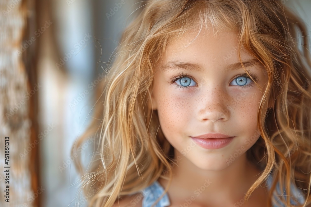 Close-up portrait of girl with deep blue eyes and wind-blown hair Close-up portrait of girl with deep blue eyes and wind-blown hair
