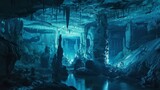 Underground cave with stalactites and stalagmites background