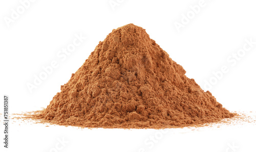Pile of dry aromatic cinnamon powder isolated on white