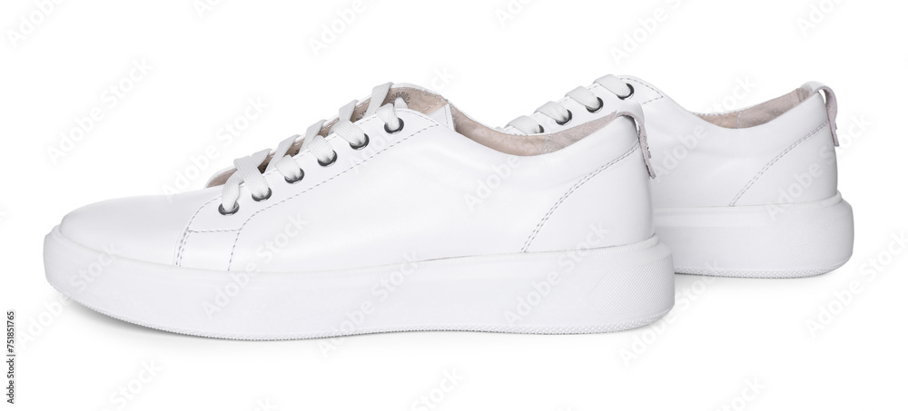 Pair of stylish sneakers isolated on white - obrazy, fototapety, plakaty 